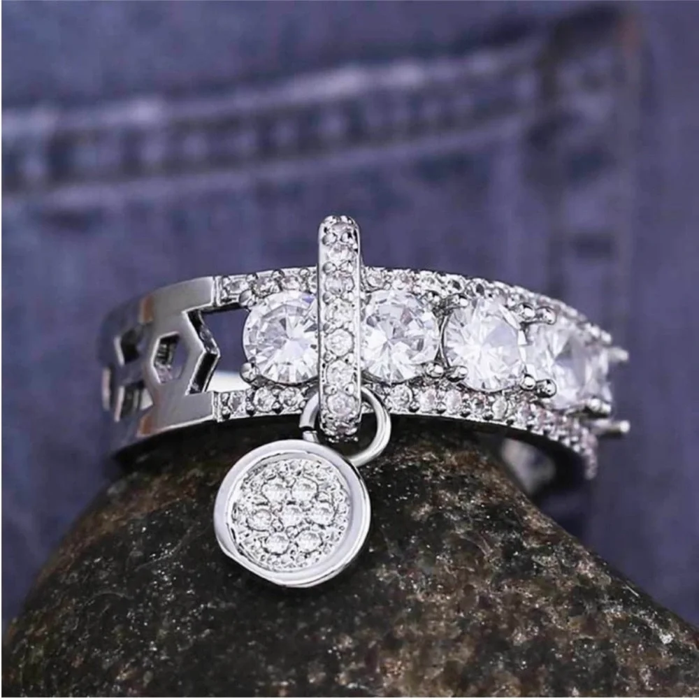 NEW Luxury 925 Silver Beautiful Diamond Round  Cut Ring